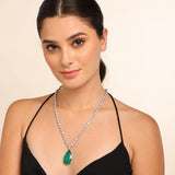 Emerald Teardrop Necklace with Earrings